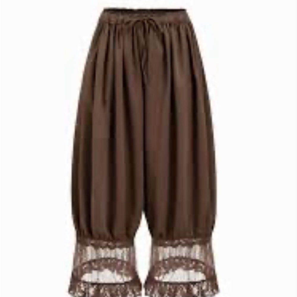 Cider Chocolate Brown Wide-Leg Lace Hem Pants